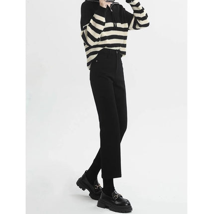 fleece-lined Thickened Black Straight-Leg Jeans Women's Trendy All-Match High Waist Slim-Fit Slim-Fit Hip Nine-point Smoke Tube Pants