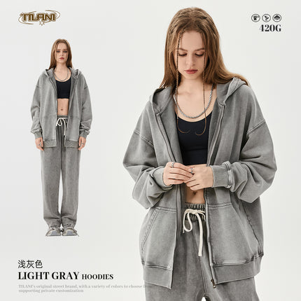 TILANI Batik Heavy 420g Hooded Sweater Casual Sportswear suit Men's and Women's Hoodie Sweater Two-Piece Set
