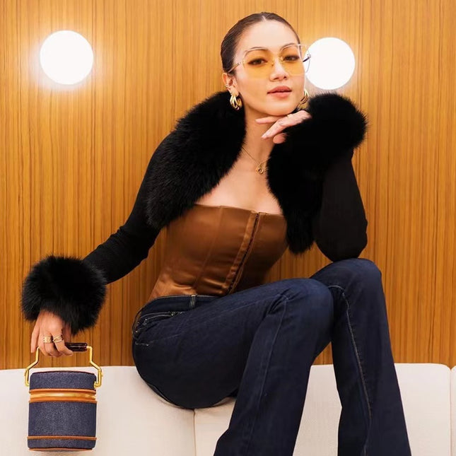 HX0234 European and American fashion fur ball all-match women's temperament cardigan