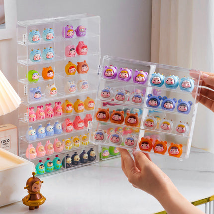 Little Sweet Potato Cute Storage Box with Door Can Be Stacked with Transparent Desktop Mini Doll Ornaments Storage Display Stand