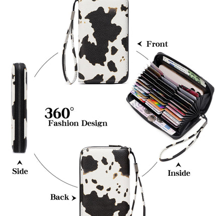 Foreign Trade Cross-Border New Women's Wallet Rfid Multi-Functional Large-Capacity Accordion Card Holder Printed Cow Pattern Clutch Bag