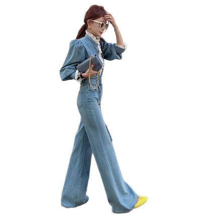 2025 Spring New High Waist Washed Jeans Women's Loose light blue Drawstring Micro-flared All-match Mop Pants