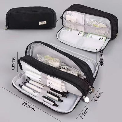 Cross-Border Color-Blocked Retractable Pencil Case, Large-Capacity Stationery Bag, Multifunctional Double-Zipper for Students, Simple and Convertible into Canvas