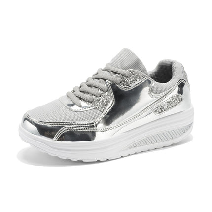 Cross-Border Rocking Shoes Trendy Gold Mirror Glossy Shoes Casual Shoes Outdoor Large Size Women's Shoes Sequined Thick Sole New Style
