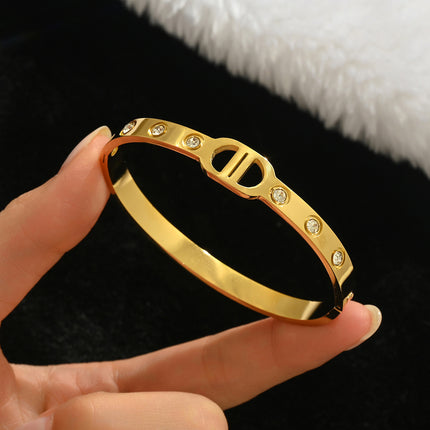Titanium Steel Bracelet Does Not Fade, Diamond-Encrusted Real Gold Electroplated 18K Gold Stainless Steel Bracelet Douyin Cross-Border Same Style