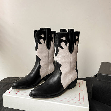 Fashion Boots 2024 Autumn New Women's Boots Pointed Thick Heel Mid Heel Pointed Boots Western Cow Boots