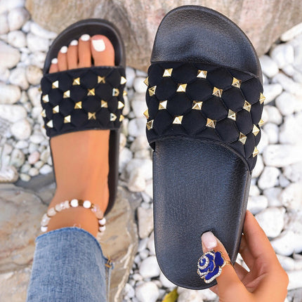 Trendy Women's Plastic Slippers Korean Style Flat Non-Slip Rhinestone Slip-On Fashion Versatile Casual Outdoor Beach Shoes