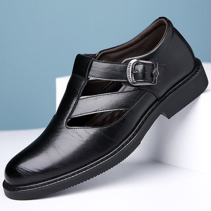 2025 Breathable Men's Leather Sandals with Hollow Design, Soft Sole Dad Sandals, One-Piece Drop-Shipping Men's Genuine Leather Sandals
