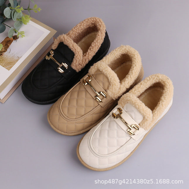 Fashion cotton boots 2024 winter new women's cotton shoes fleece-lined thick-soled waterproof bean shoes all-match warm snow boots
