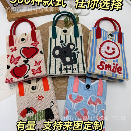 Girl's Heart-Shaped Knitted Crossbody Bag