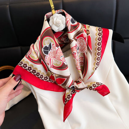 Simulated Silk Printed Silk Scarf for Women, Korean Cashew Leopard Print Headscarf, Four-Season Scarf, Professional Scarf Wholesale