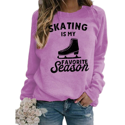 Foreign trade supply skating shoes printed round neck jacket sweater European size women's coat long sleeve cross-border