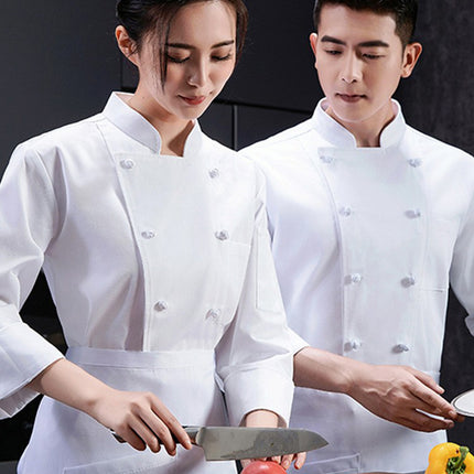 Pure cotton high-end chef overalls autumn and winter long sleeve men's and women's western restaurant catering chef kitchen comfortable and breathable