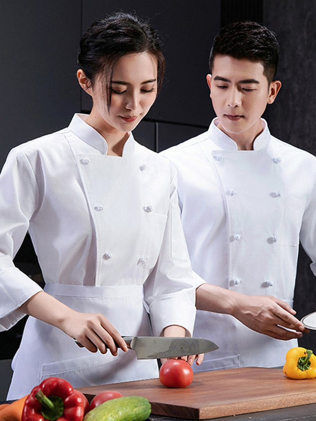 Pure cotton high-end chef overalls autumn and winter long sleeve men's and women's western restaurant catering chef kitchen comfortable and breathable