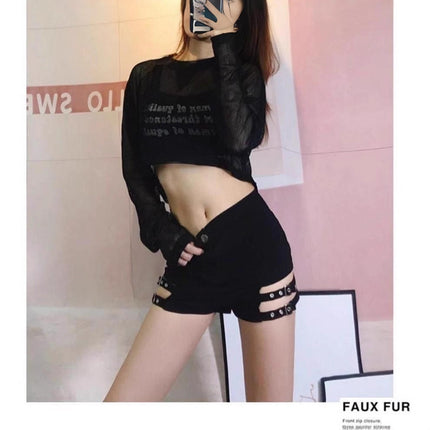 Hot Girl Summer Punk Style Singing Shorts Women's Jazz Dance Black Motorcycle High Waist Steel Pipe Elastic Hip Hot Pants