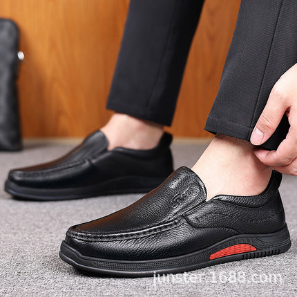 Men's First Layer Cowhide Shoes Spring Genuine Leather Men's Casual Shoes Slip-on Middle-aged Non-slip Soft Bottom Dad's Car-driving Shoes