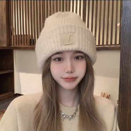 Hat Autumn and Winter Fashion Korean Knitted Hat Piled Big Head Big Brim Wool Hat All-match Face Show Small Warm Cold Hat