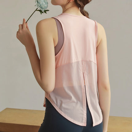 Summer Stitching Mesh Sports Blouse Women's Loose Quick-drying Sports Vest Breathable Slimming Short-sleeved T-shirt Yoga Wear