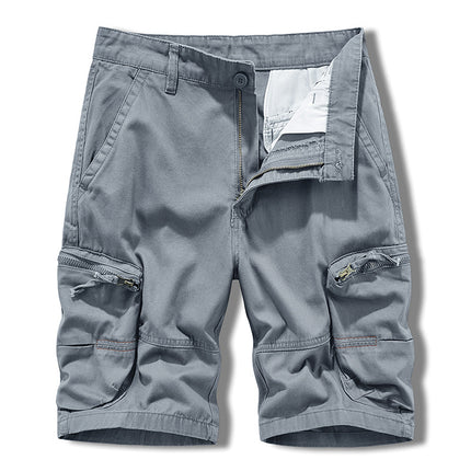 Multi-pocket Tooling Shorts Men's Summer Japanese Tooling Solid Color Five-point Pants Zipper Pocket Casual Shorts Men's Wear