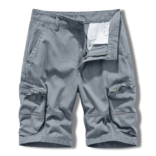 Multi-pocket Tooling Shorts Men's Summer Japanese Tooling Solid Color Five-point Pants Zipper Pocket Casual Shorts Men's Wear
