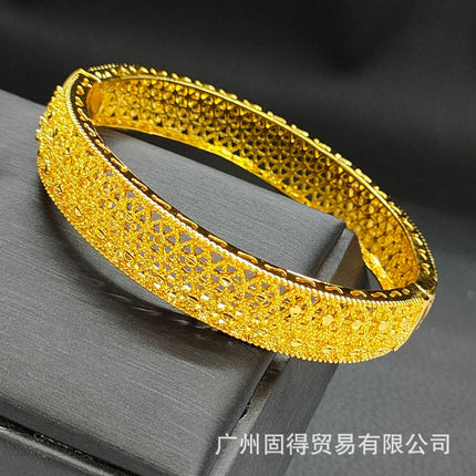 24K Gold Dubai Stereo Carved Buckle Bracelet Non-Fading Women's Middle East Dubai Jewelry Vietnamese Sand Gold Bracelet