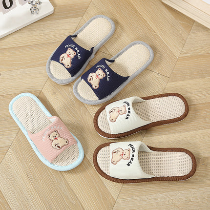 Bear Style Indoor Linen Slippers for Women Summer Home Non-Slip Women's Spring & Fall Seasons Fabric Floor Mops