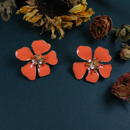 Foreign Trade Hot French Retro Earrings Niche Design Fresh Flower Enamel Earrings Qingdao Middle Ancient Jewelry