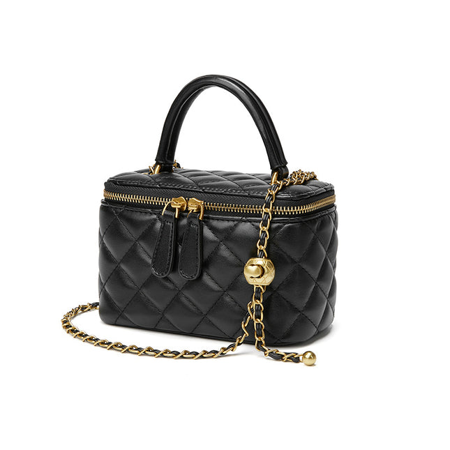 Chanel Style Box Bag Gold Ball Diamond Plaid Chain Bag Genuine Leather 2022 New Mini Square Bag Women's Crossbody Bag for Summer