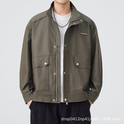 American Retro Loose Casual Leather Jacket for Men 2026 Spring Versatile Stand Collar Coat Trendy Versatile Top for Men