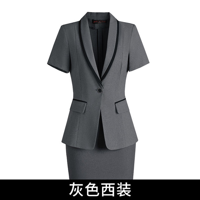 Summer short-sleeved suit suit women's thin business wear small temperament formal suit suit skirt front desk work clothes