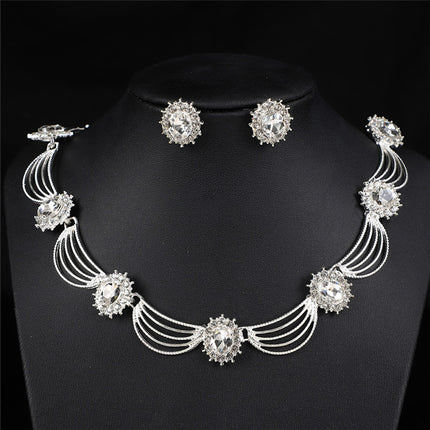 Cross-Border Gemstone Necklace, Artistic Retro Medieval Court Jewelry, Fan-Shaped Aesthetic Internet Celebrity Style Necklace and Earrings Set