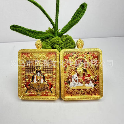 Double-Sided Three-Dimensional Relief Wutai Mountain Dragon Five Gods Thangka Twelve Zodiac Guardian Deities Birth Year Buddha Necklace Pendant for Men and Women