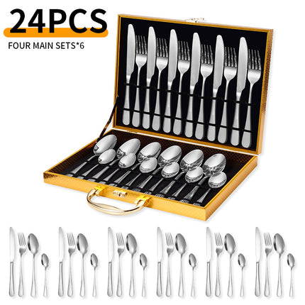 Cross-border Amazon stainless steel tableware 24 pieces suit Western tableware steak knife fork spoon gift box tableware suit
