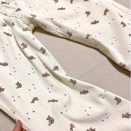 American Retro Bear Print Sweet Jeans for Women, Niche Versatile High-Waisted Floral Slimming Wide-Leg Pants, Fashionable