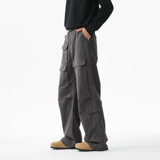 INTFEDAY American-style high street ootd small many pocket casual pants men and women neutral quality micro-work pants