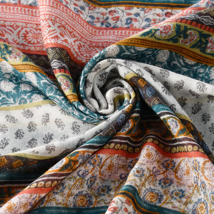 Ethnic Style Striped Floral Bali Gauze Long Scarf Versatile Fashion Travel Vacation Scarf Spring and Summer Sun Protection Beach Towel