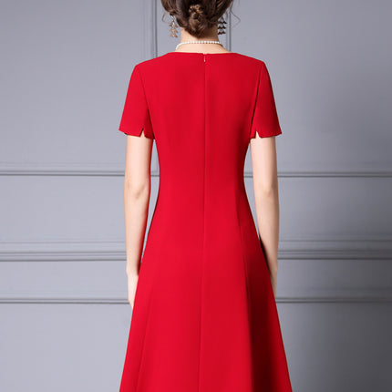 Zhili 2026 Stunning Dress for Women, New Summer Style with Beaded Flowers, Formal Occasion Red Waist-Cinching Dress