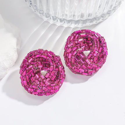 European and American Cross-border New Water Drop Round Stained Glass Full Diamond Light Luxury Earrings Fashion Earrings High-end Earrings for Women