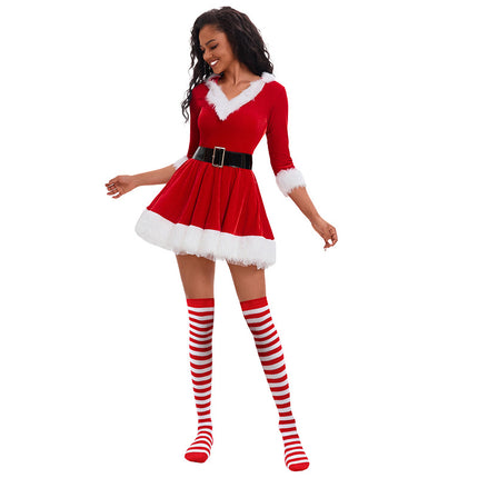 European and American Christmas clothing adult women's hooded Christmas skirt red and green dress performance clothing a generation of hair