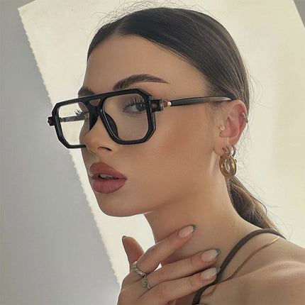 2023 New Double-Beam Glasses Frame Square Frame Fashion Sunglasses European and American Internet Celebrity Street Photography Sunglasses Ins Sunglasses