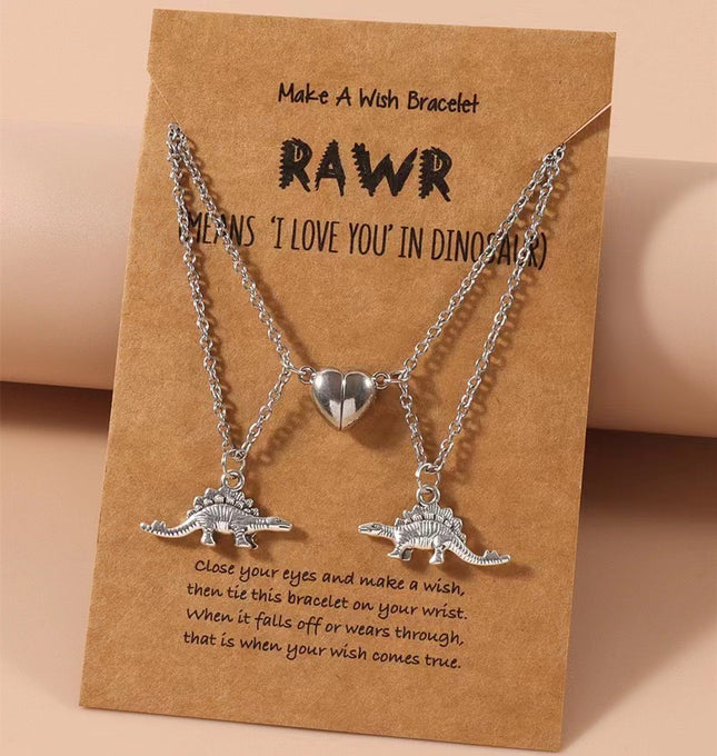 Cross-border special necklace Europe and the United States new three-dimensional cute dinosaur love magnetic buckle attractive lovers friendship necklace suit