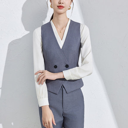 New Elegant Vest Pants Shirt suit Slim-fit Formalwear Fashion Commuting Light Luxury Professional Executive Front Desk Tooling