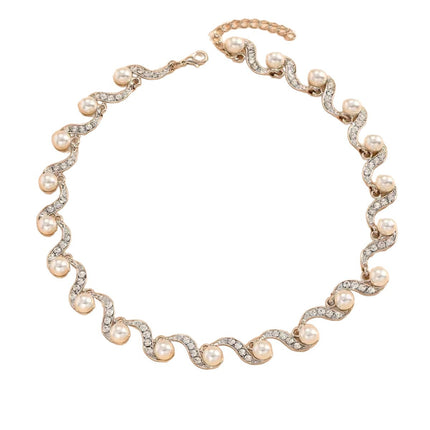 Factory Direct batch cross-border European and American Foreign trade new S-shaped alloy pearl necklace earrings Women's Light luxury niche clavicle chain