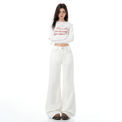 Deep Blue Flared Jeans for Women, Autumn New American High Street Style, Loose Drape Wide-Leg Bell-Bottom Pants