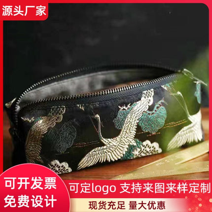 Chinese-Style Embroidered Pencil Case, National Style Pencil Box for Students, High-Capacity, Artistic, Exquisite Canvas Stationery Box Pencil Case