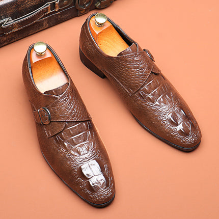 Men's Leg Shoes Breathable Buckle Business Leather Shoes Crocodile Pointed Men's Casual Shoes Leg European Style Shoes