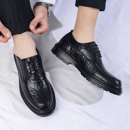 2026 Spring New Lace-Up Men's Shoes, Versatile Men's Black Genuine Breathable Soft Leather Soft-Soled Business Casual Leather Shoes
