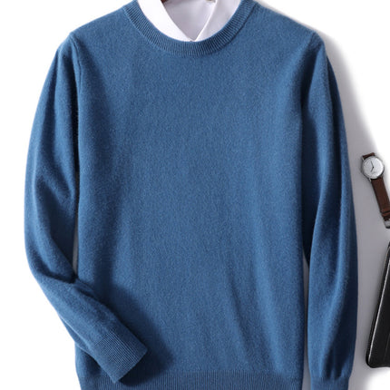 Autumn and Winter New Youth Business Casual Sweater Men's Sweater Solid Color Loose Crewneck Wool Knitted Base Sweater