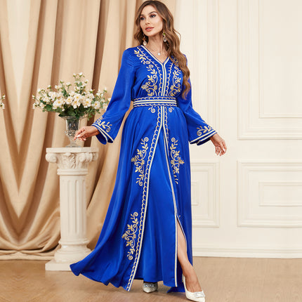 3346 Long Dress Set with Slit and Long Sleeves, Autumn and Winter Women's Wear, Embroidered Clothing Two-Piece Dress Set