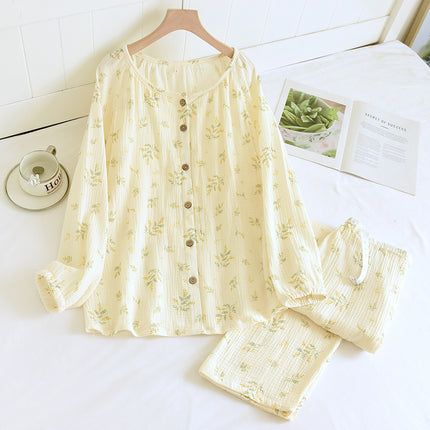 A variety of pure cotton chest pad month clothing spring and autumn crepe postpartum nursing suit long sleeve nursing loose two-piece women's set
